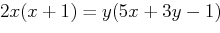 $2x(x+1)=y(5x+3y-1)$